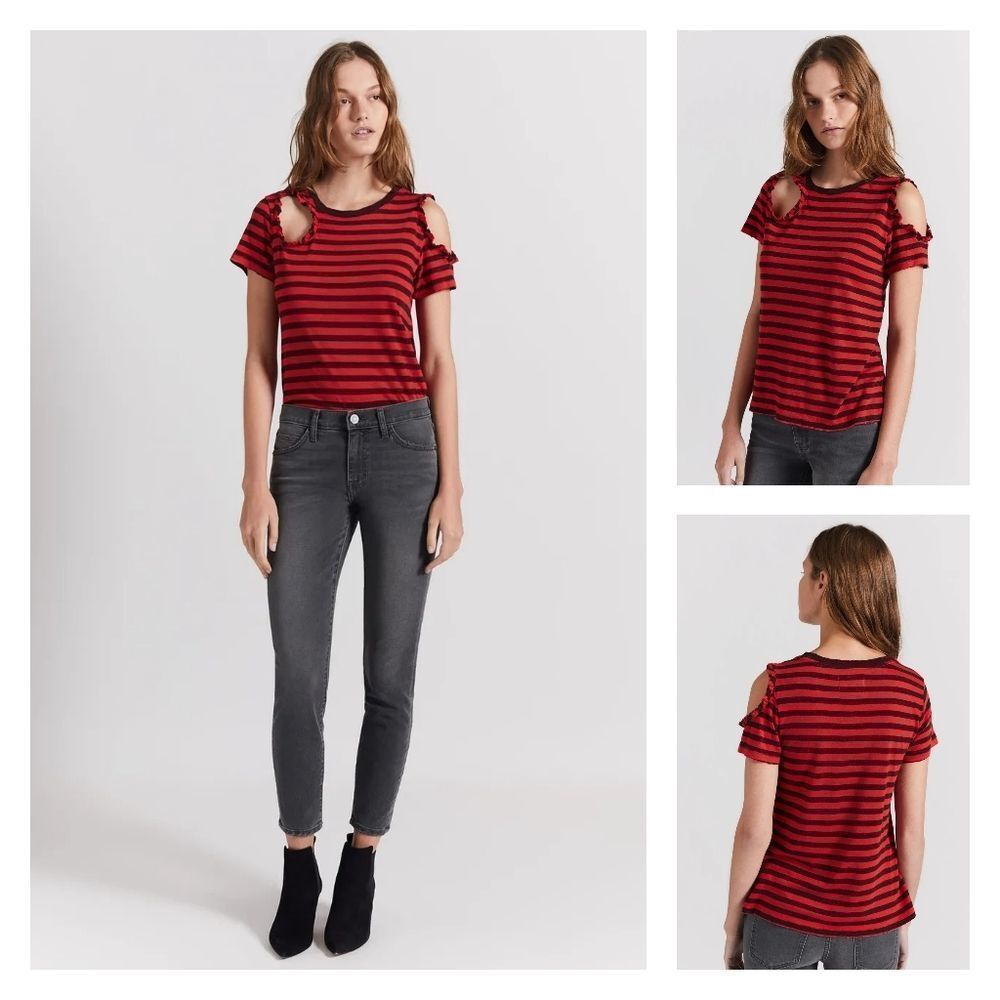 Current/Elliot | Haute Red Charcoal Brittan Cutout Ruffle Tee | Size 0 (XS)
